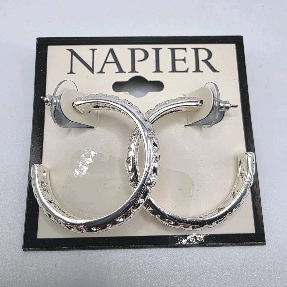 NEW Napier Beautiful Silver Tone‎ Hoop Earrings Classic NWT
